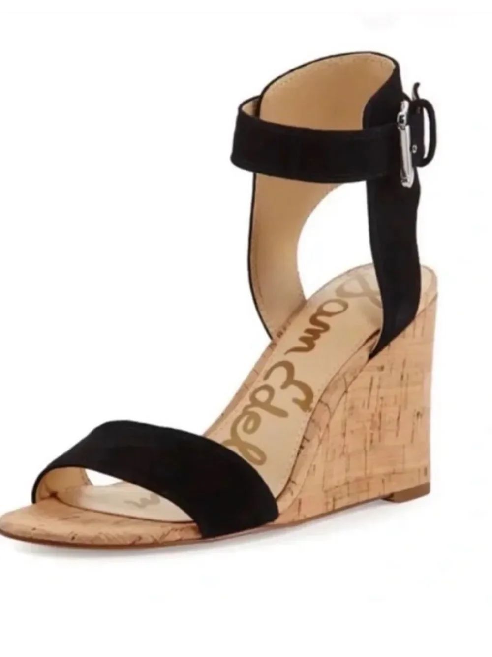 Sam Edelman Willow Wedge Sandals black uppers-cork soles 3.5” EUC